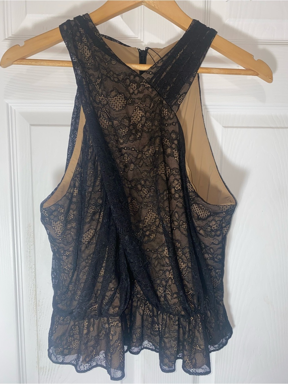 Veronica Beard NWT 14 Kailani Black Lace Cross-Halter Peplum Top - Picture 3 of 15